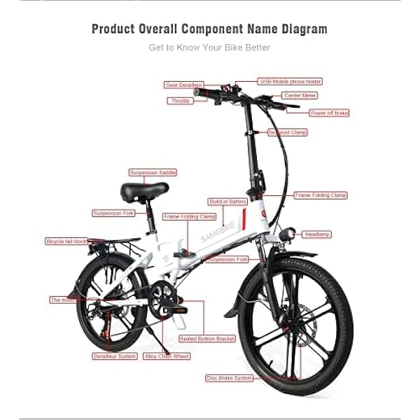 SAMEBIKE 2lvxd30 Bicicleta eléctrica 48v10.4ah Bicicleta eléctrica Plegable con Shimano 7 Velocidad niños y Adultos